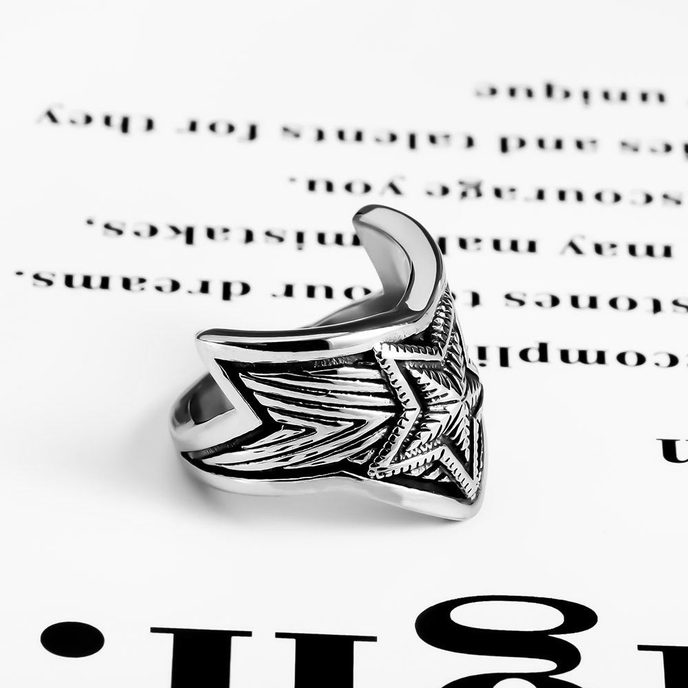 Vintage Titanium Steel Pentagram Wide Ring for Personalized Style - Unisex Accessory for Men and Women