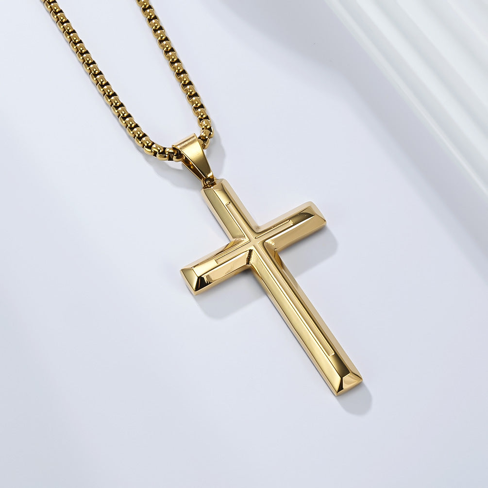 Planderful Stainless Steel Cross Necklace Unisex Pendant With Protection Statement Simple Neutral Style