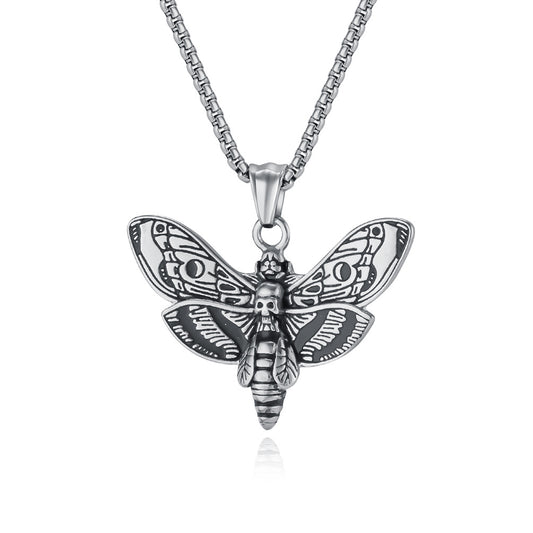 European American Dark Hip-Hop Skull Butterfly Titanium Necklace