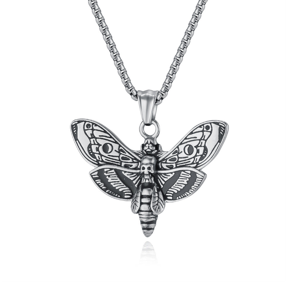 Planderful Punk Butterfly Skull Necklace Titanium Steel Dark Edgy Pendant For Gothic Fashion Lovers