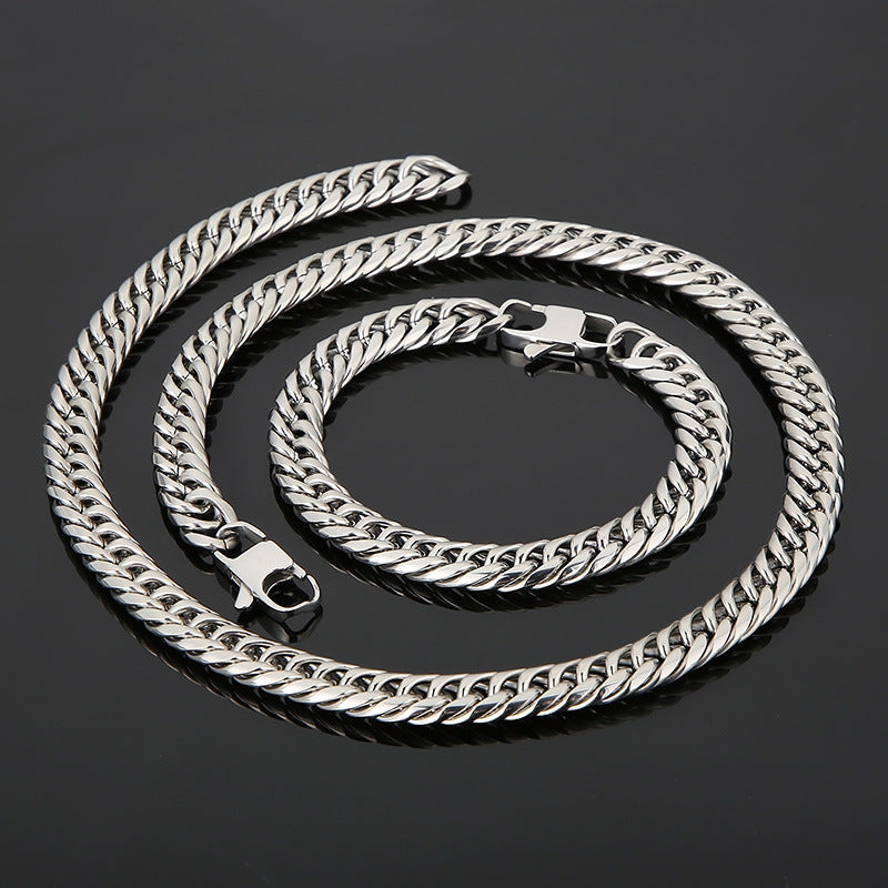 Stylish Double Woven Denim Chain Men's Bracelet and Necklace in Titanium Steel