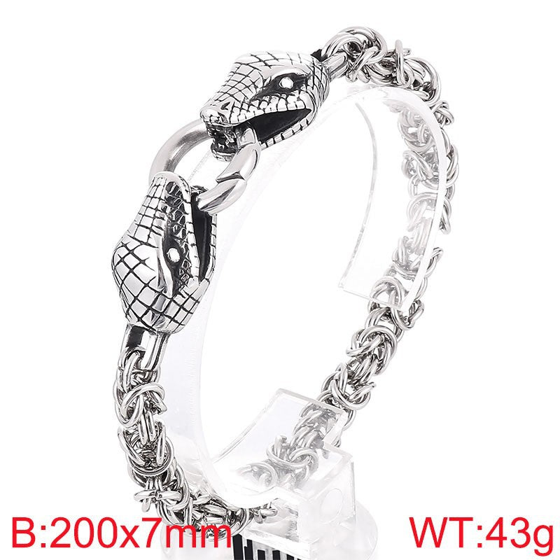Planderful Zircon Encrusted Snake Bracelet For Men Titanium