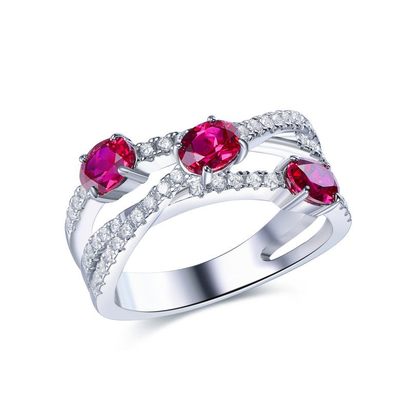 Jewelry New S925 Silver European and American Ruby Ring