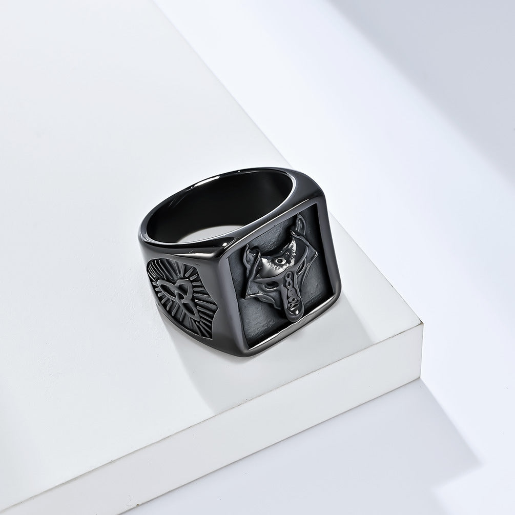 Steel Ring – Statement Nordic Celtic Wolf Head Mens Ring For Viking Style Jewelry By Planderful