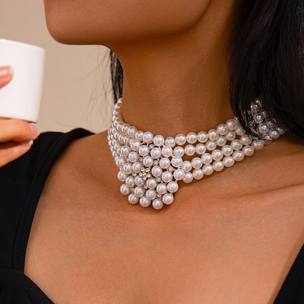 French-Inspired Pearl Flower Layered Choker