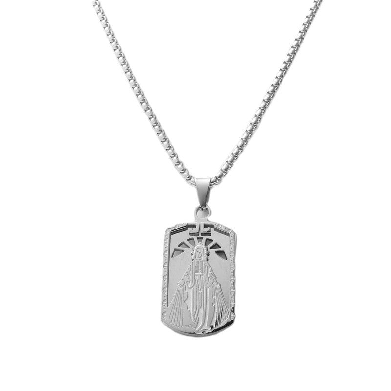 Personalized Retro Titanium Steel Virgin Mary Pendant Necklace for Men