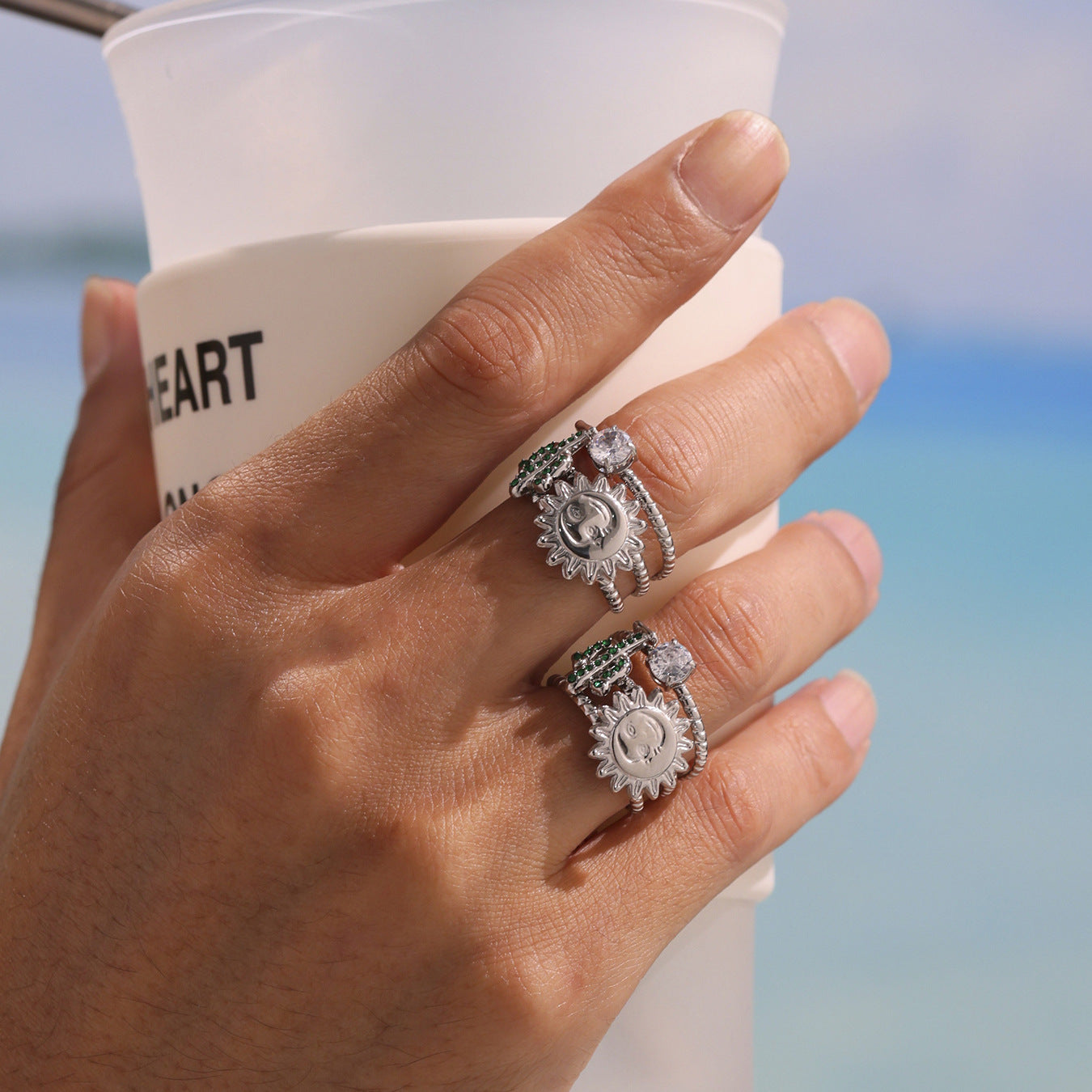 Planderful Cactus Zircon Ring For Women Trendy Sparkle