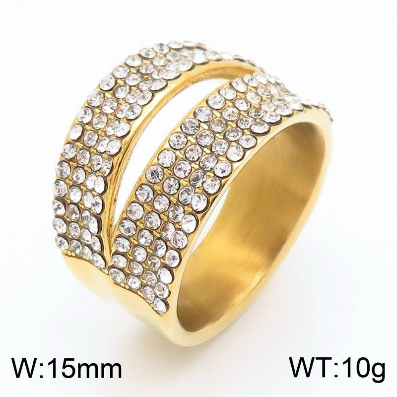 Style Full Zircon Wide Version Neutral Wind Ring Hollow Woven Men's