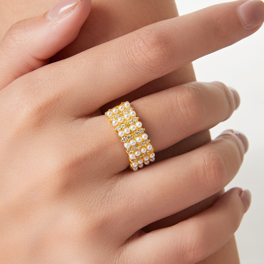 Chic Zircon Bead Hollow Ring with Adjustable Opening