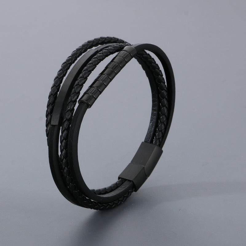 Planderful Leather Rope Bracelet For Men Stainless Steel