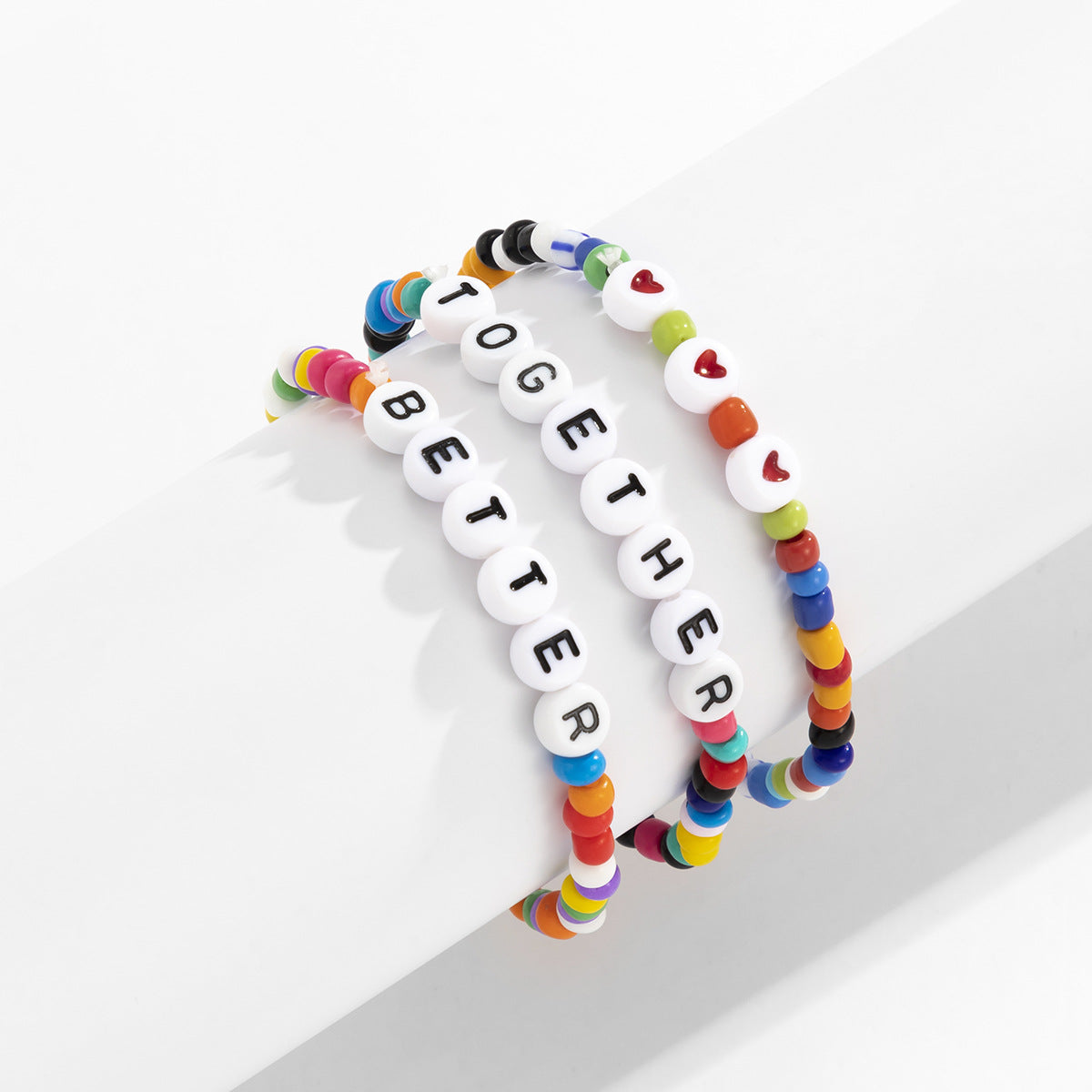 Planderful Vienna Verve Acrylic Heart Letter Bead Bracelet Set For Women Elegant Pastel Color Contrast