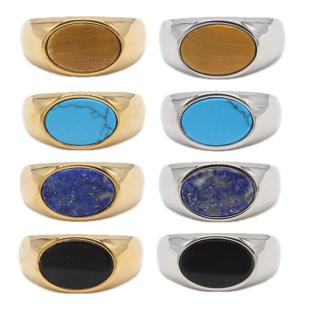 Planderful Titanium Steel Ring Unisex Oval Stone Elegant Everyday Genie Collection For Men And Women