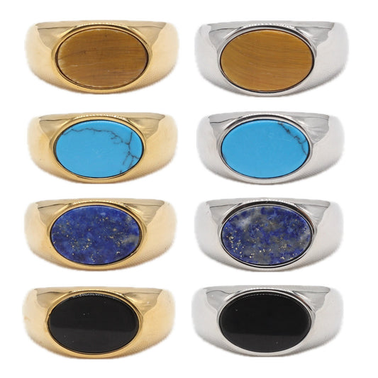 Planderful Titanium Steel Ring Unisex Oval Stone Elegant Everyday Genie Collection For Men And Women