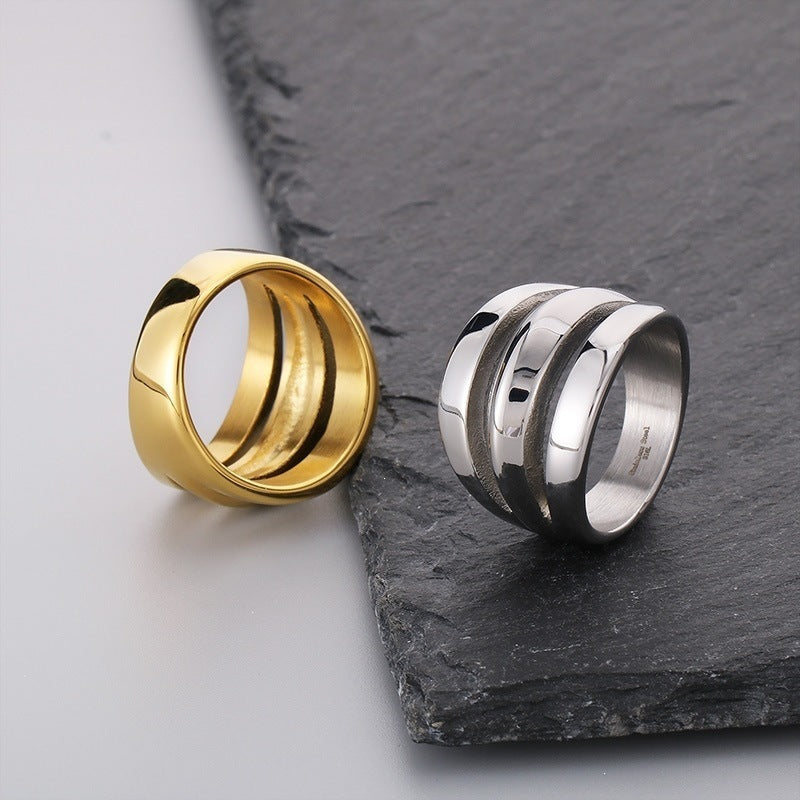Neutral Style Geometric Three-Layer Irregular Wide Ring Casting Minimalist Style Men's And Women'S