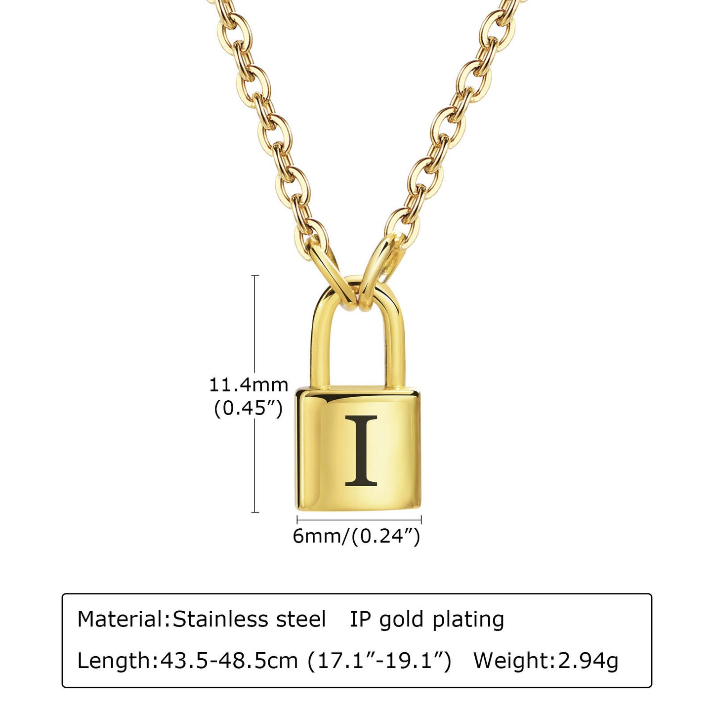 26 English Letter Pendant Necklace Stainless Steel Lock Jewelry