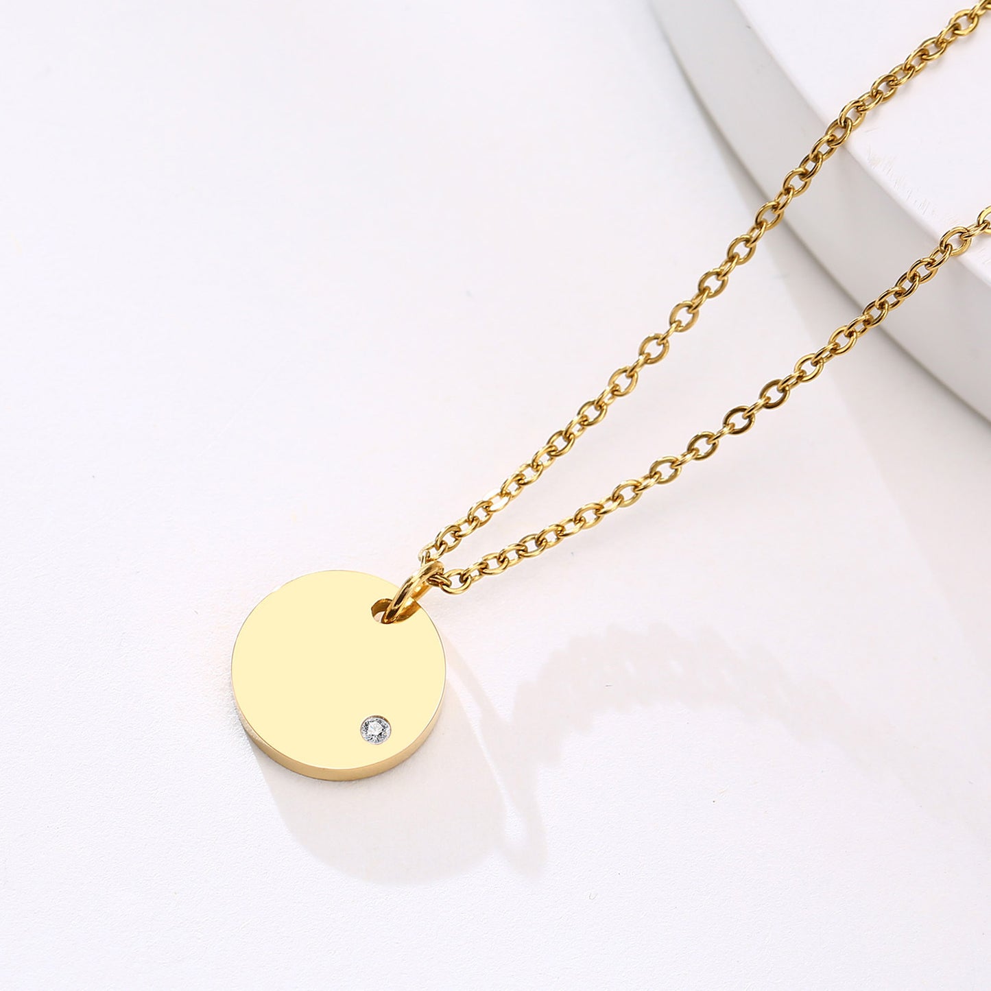 Stainless Steel Necklace Golden Lady Zircon Round Jewelry