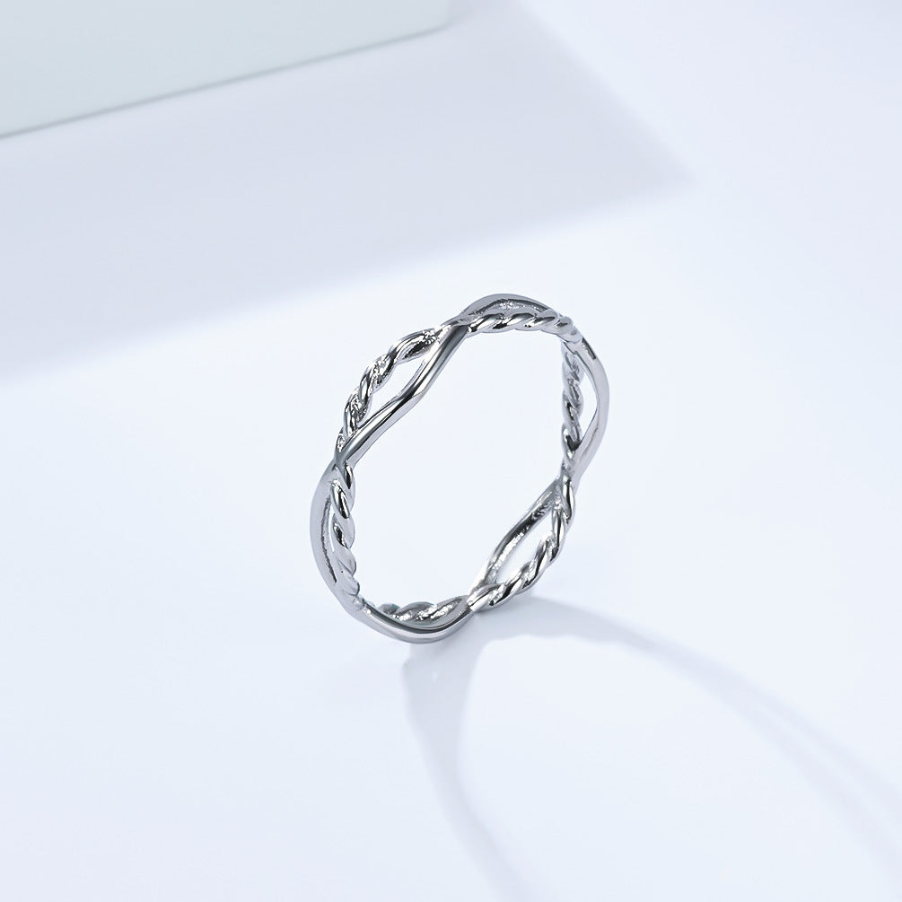 Planderful Titanium Steel Ring With Double Strand Braided Twist Geometric Winding Design For Women