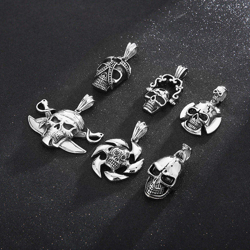 Trendy Men's Titanium Steel Skull Pendant - European, American & Caribbean Pirate Captain Design