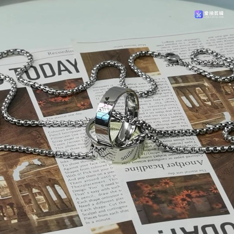 Love You More Than Words Couple Necklace - Steel Sweater Chain with Pearl Accent