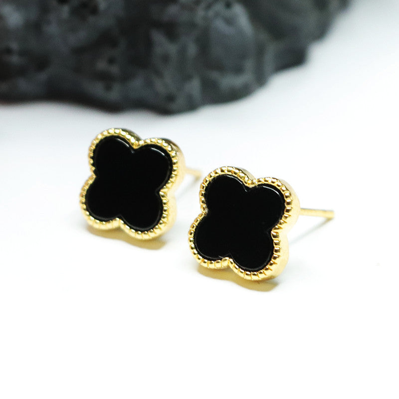 Clover Stud Earrings made with Natural Black Agate