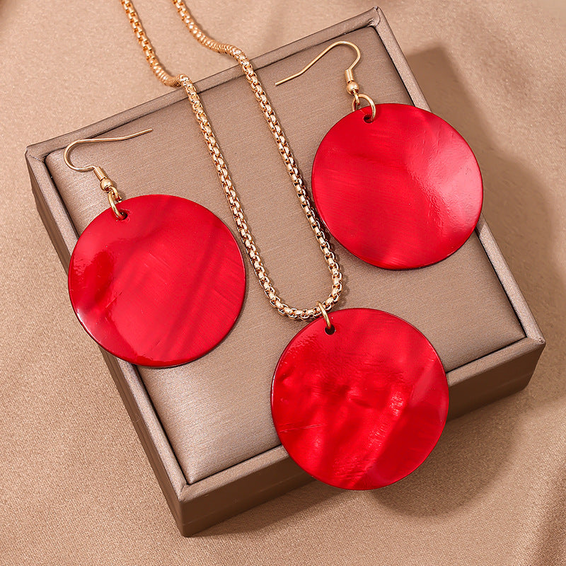 Holiday Chic Red Shell Pendant Necklace and Earrings Set