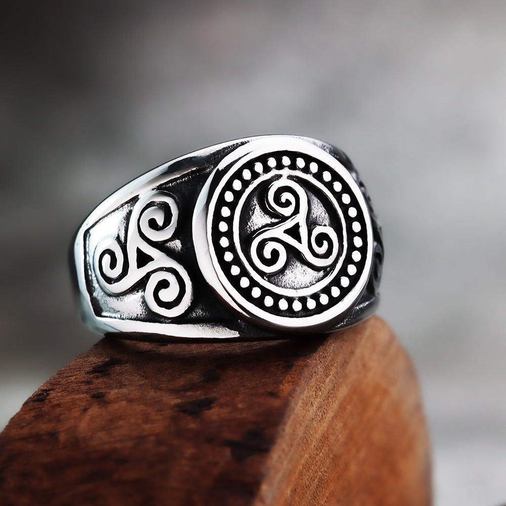 European And American Retro Stainless Steel Men's Ring Personalized Viking Symbol Vortex Ring