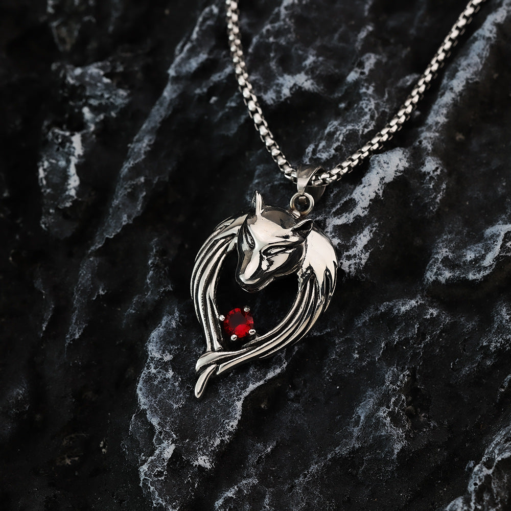 Vintage Men's Stainless Steel Wolf Head Pendant Necklace