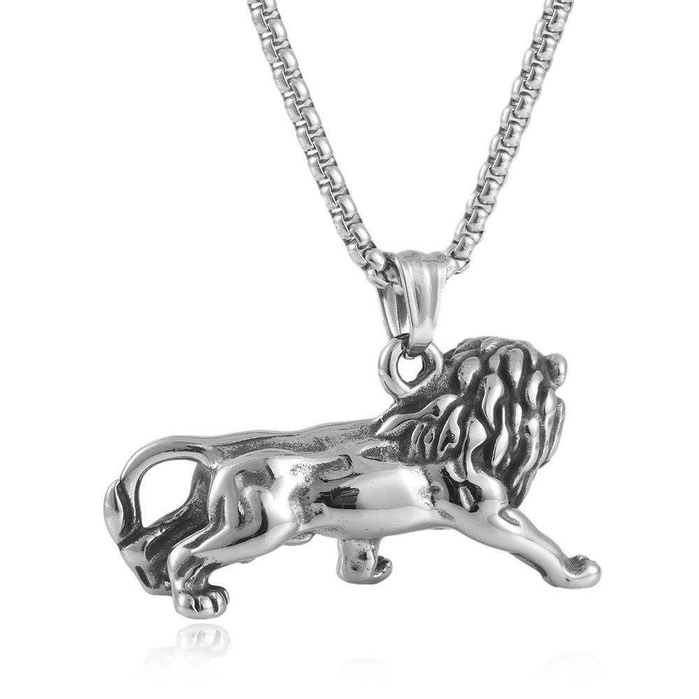 European and American Stainless Steel Lion Pendant Necklace
