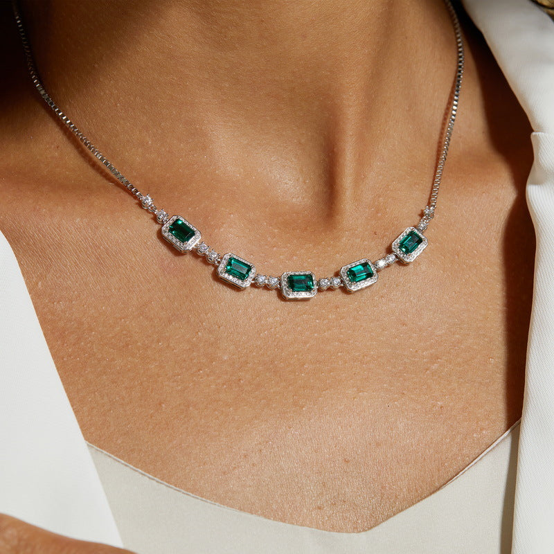 S925 Sterling Silver Lab-Grown Emerald Pendant Necklace