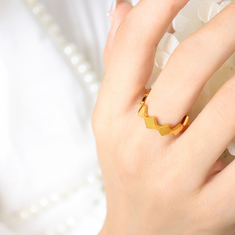 18K Gold Electroplated Rhombus Open Ring for Couples