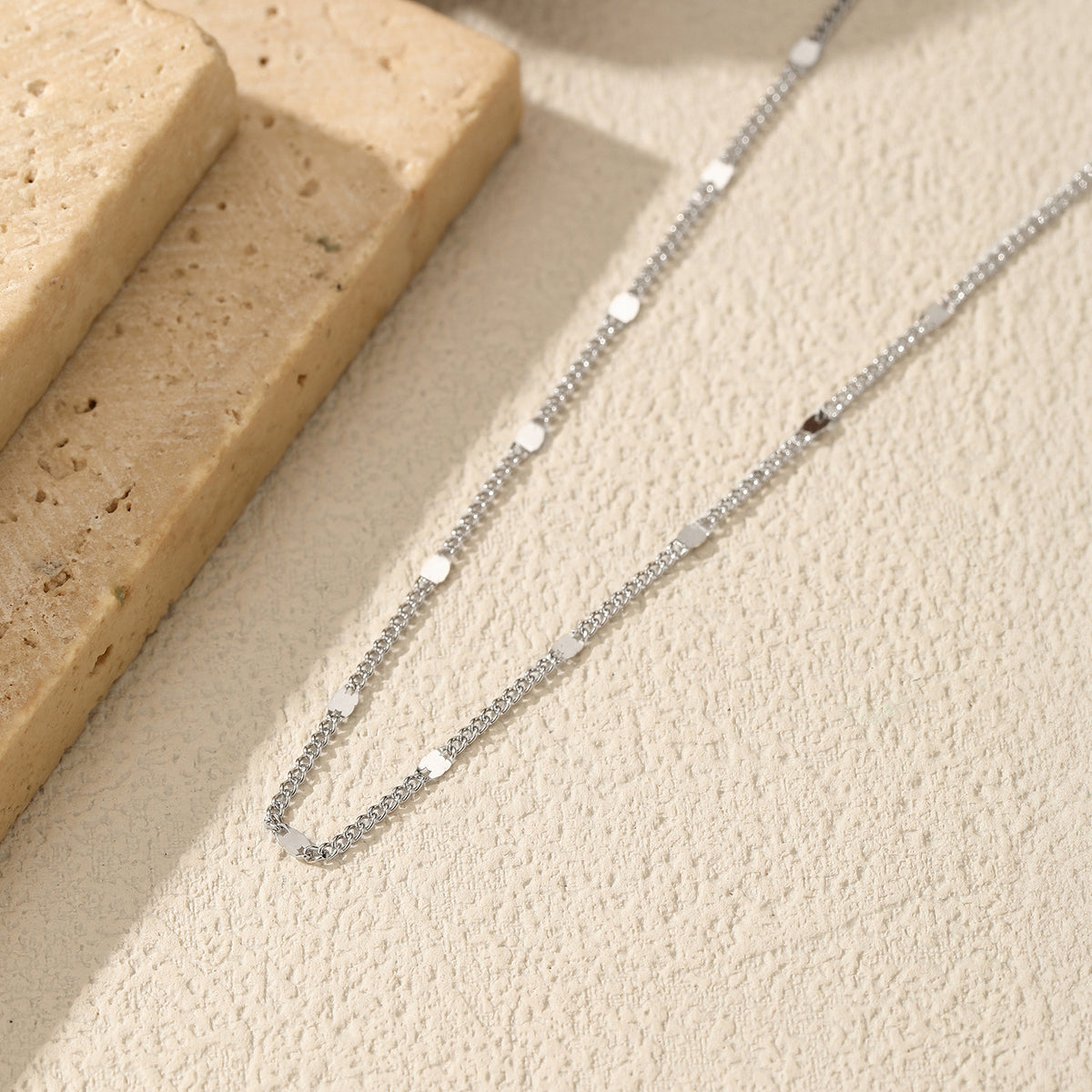 925 Sterling Silver Side-Sequin Chain Necklace