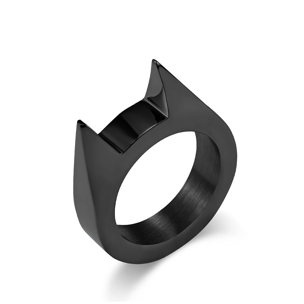 Planderful Everyday Genie Self Defense Ring With Spiked Cat Ear Design Gold Plated Titanium Steel For Men