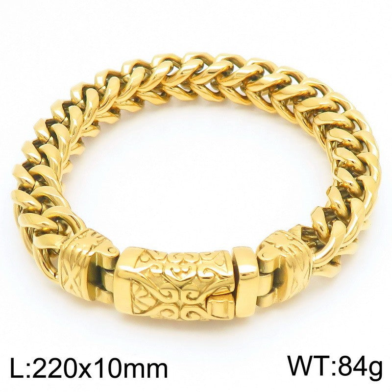 Planderful Mens Bracelet 18K Gold Plating Punk Totem Buckle