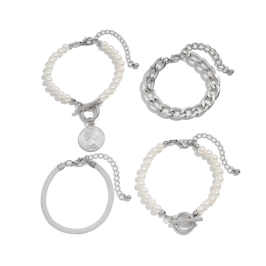 Planderful Faux Pearl Stack Bracelet Set Vienna Verve For Women Elegant Tassel Beaded Statement Jewelry
