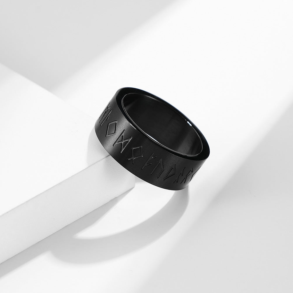 Planderful Nordic Viking Ring Bold for Men Matte Brushed Titanium Steel Jewelry with Pirate Text Design