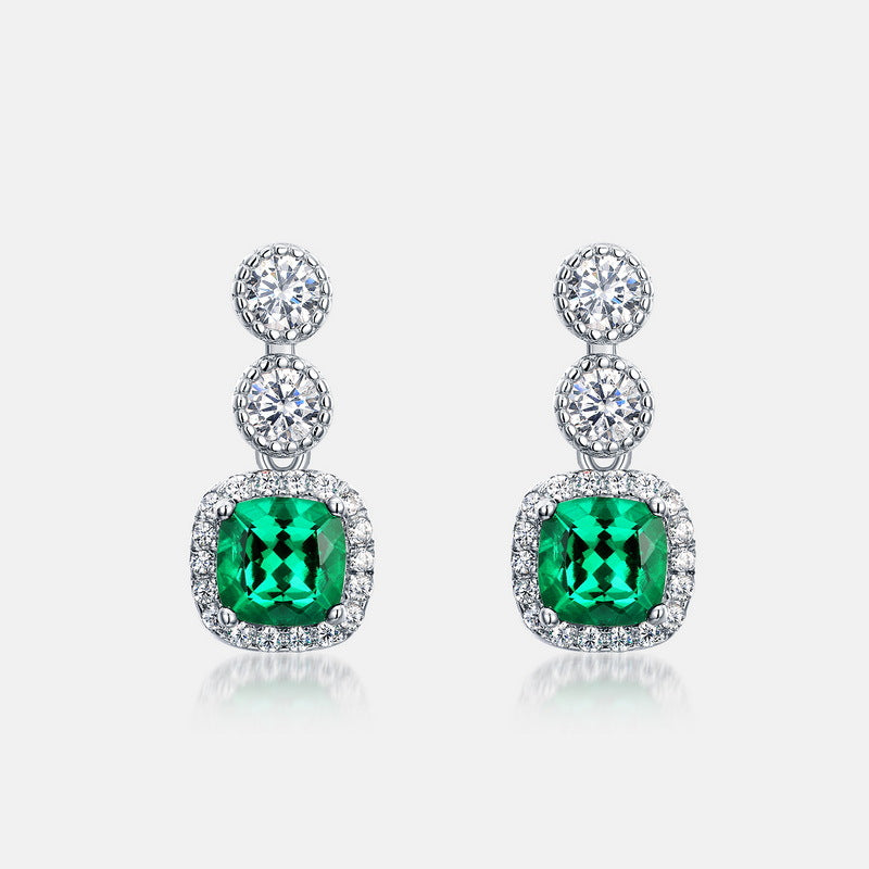 S925 Sterling Silver Lab-Grown Emerald Geometric Stud Earrings