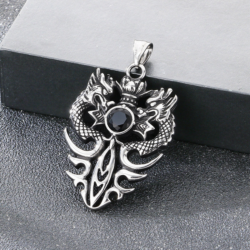 Old Zodiac Dragon Pendant, Guochao Retro Double Dragon Play Beads Inlaid With Zircon Necklace