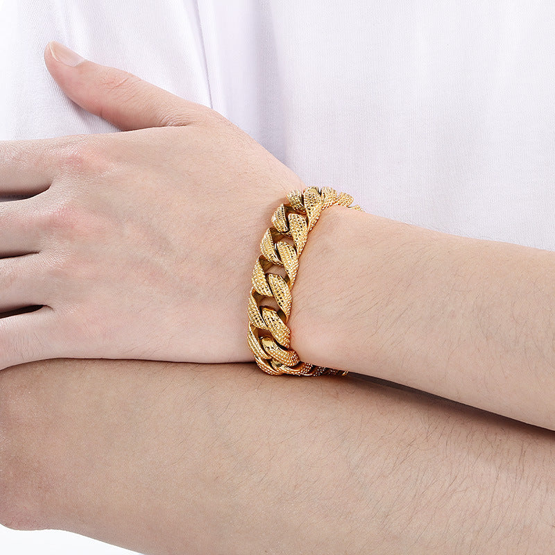 Planderful Titanium Steel Retro Cuban Chain Bracelet Men