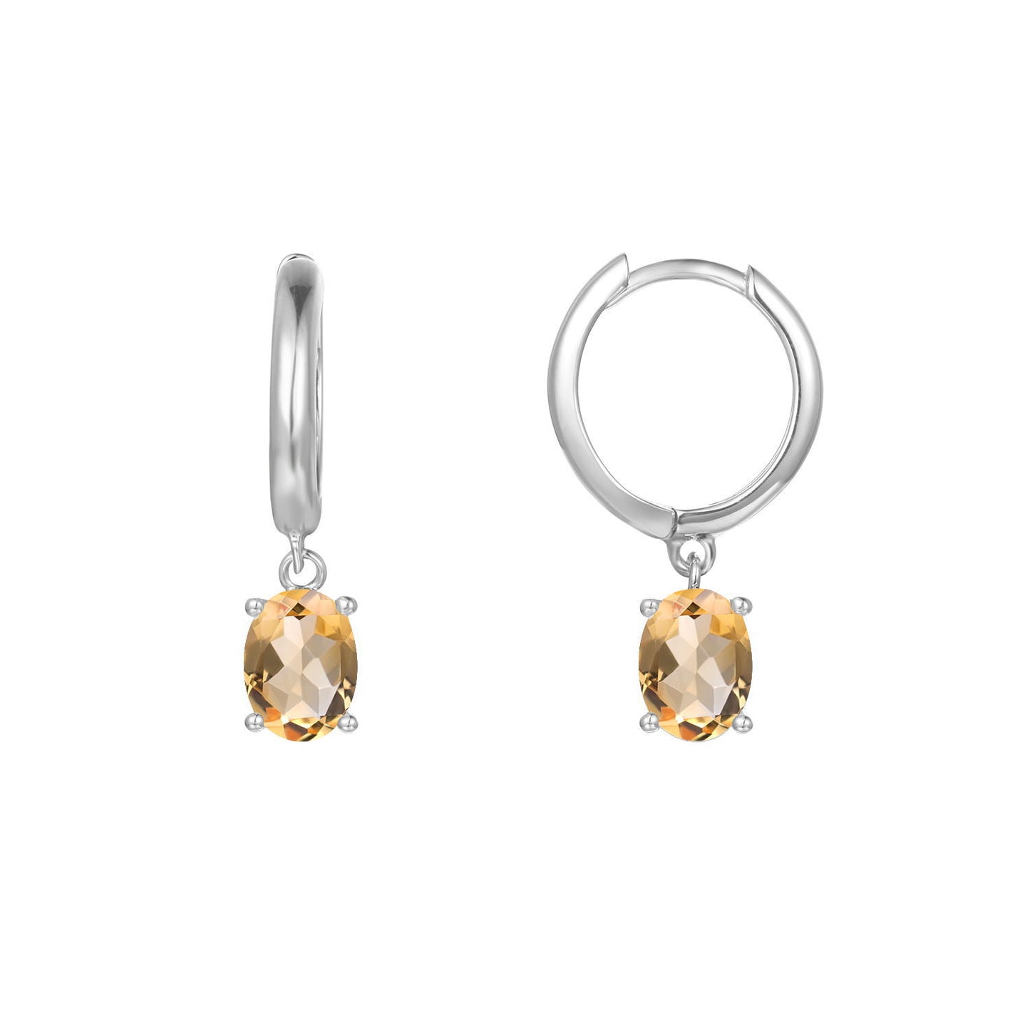 Solitaire Oval Natural Gemstone Pendant Silver Hoop Earrings
