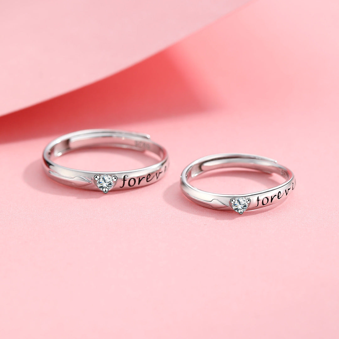 Planderful Sterling Silver Couple Ring Set With Zircon Adjustable Forever Love For Him And Her