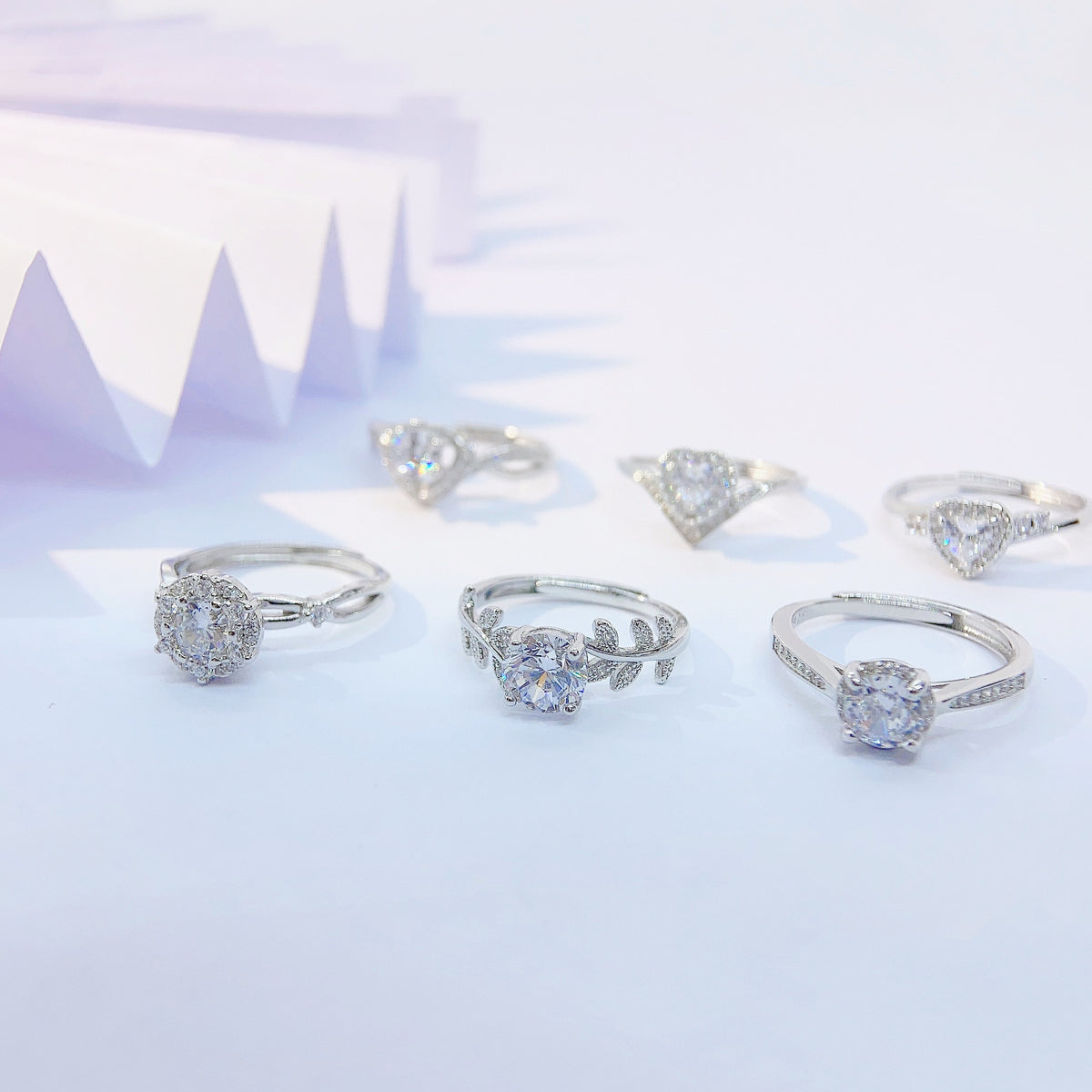 S925 Sterling Silver Zircon Halo Ring — Adjustable