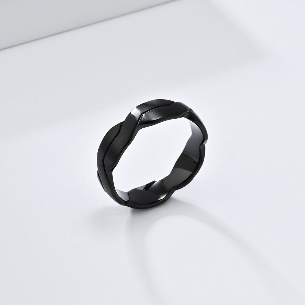 New Engraved Geometry Two-Color Titanium Steel Ring for Men