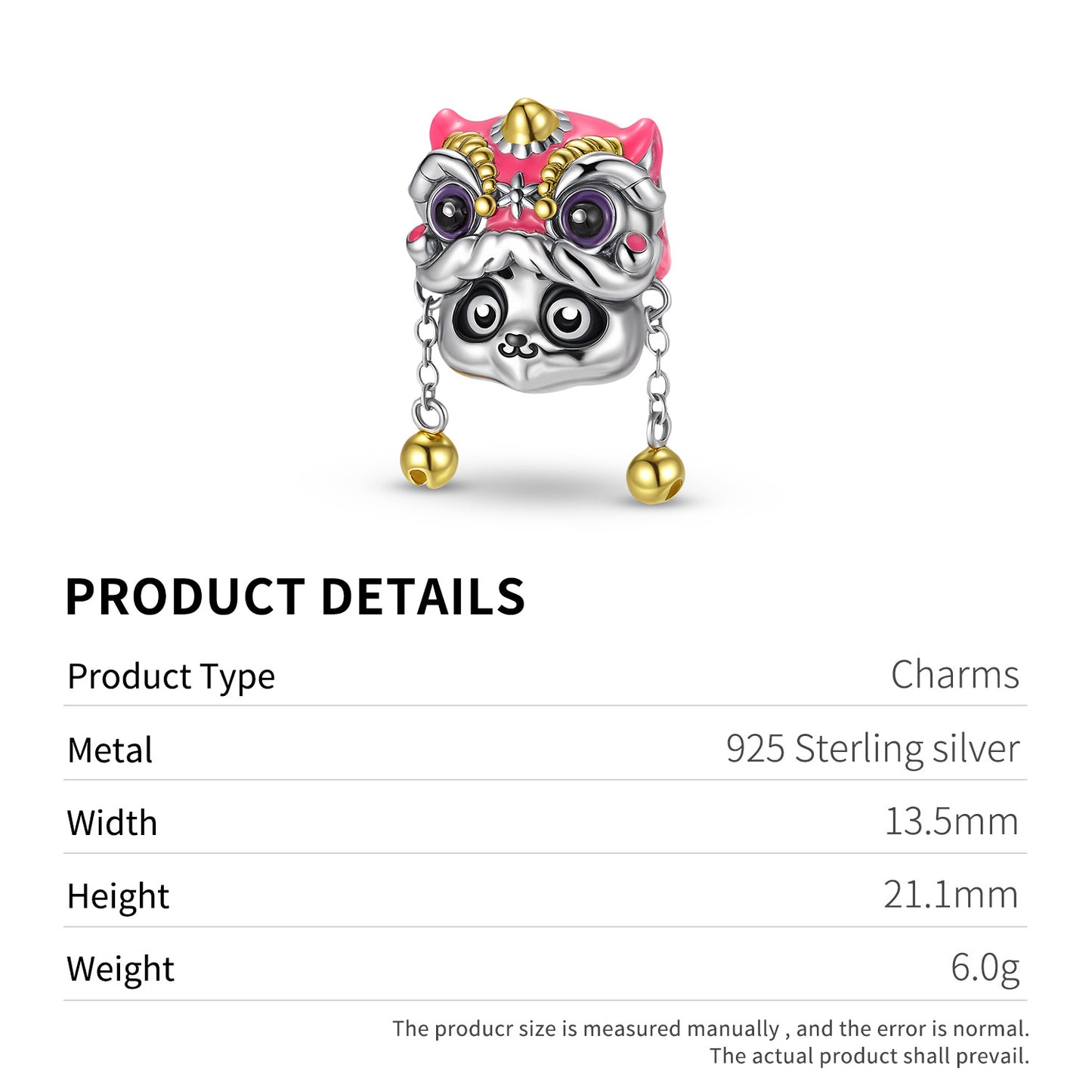 Planderful Jewelry Sterling Silver Beading Pendant With Pink Panda Beads And 14K Gold Accents