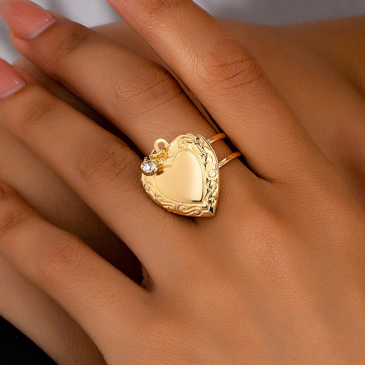 Zircon Love Flip Photo Box Ring for Women by Planderful