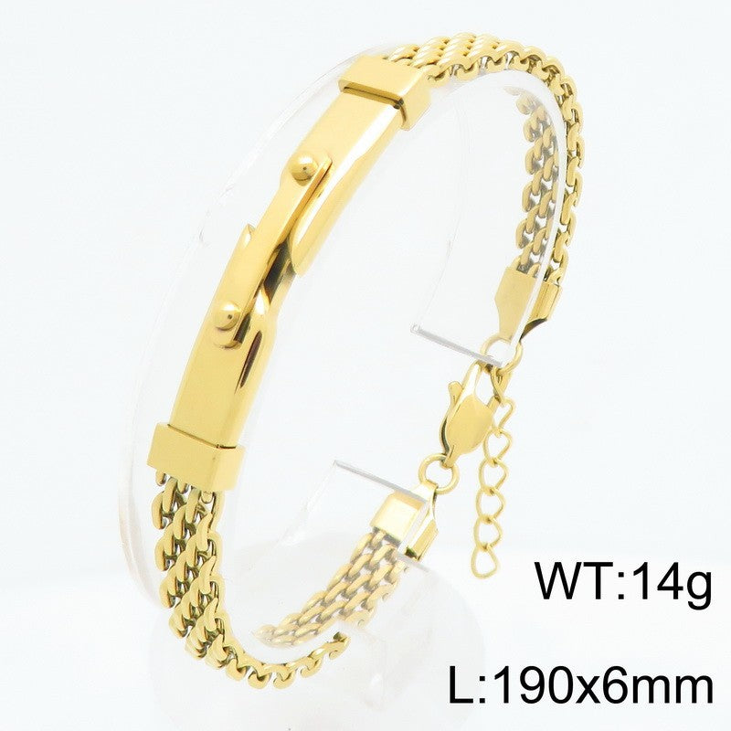 Strap Chain Bracelet – Nail Curved Bar Mesh With Extension Chain Stainless Steel
