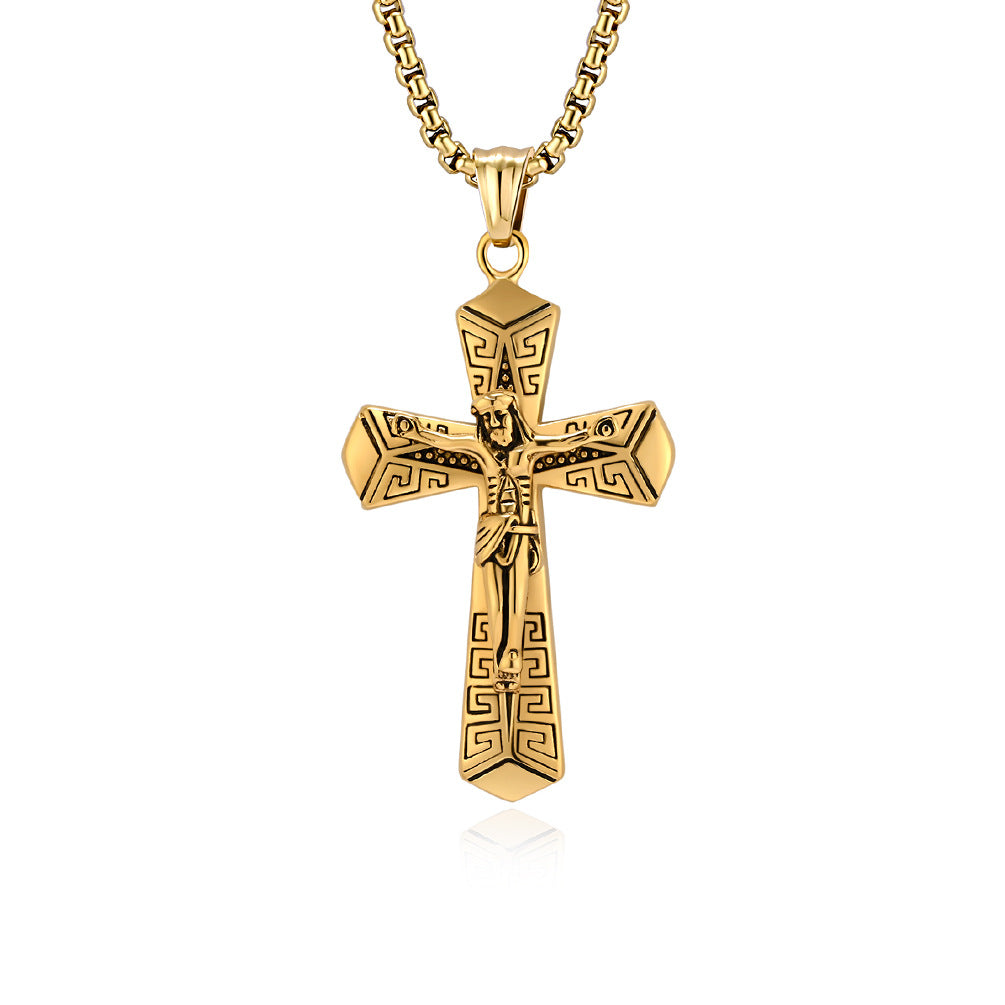 Planderful Cross Necklace For Men Retro Personalized Titanium Steel Pendant Hip Hop Style Jewelry