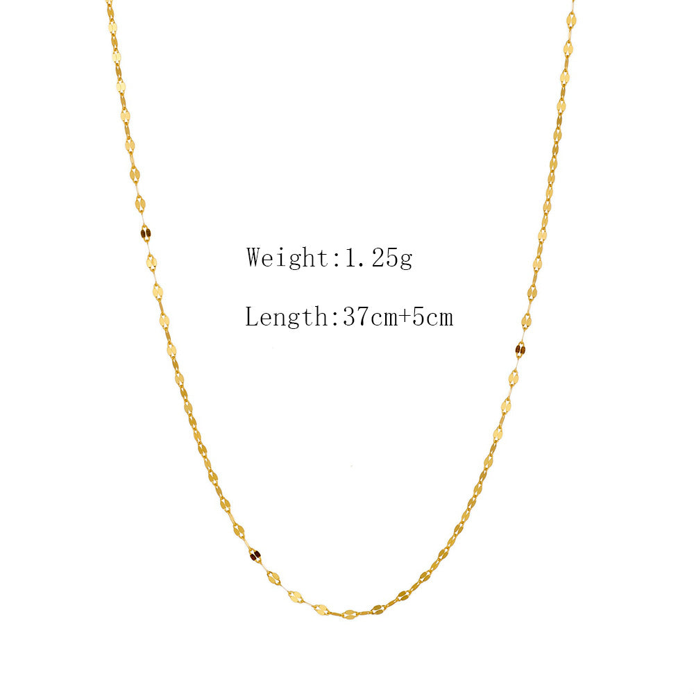 S925 Silver-Plated 18k Gold Tile Plain Chain Necklace Sense Wind Versatile Basic Necklace