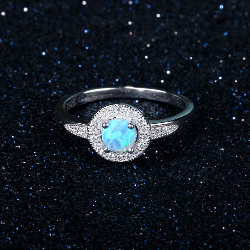 Planderful Jewelry Opal Inlaid Zircon Sterling Silver Ring With Korean INS Style Design