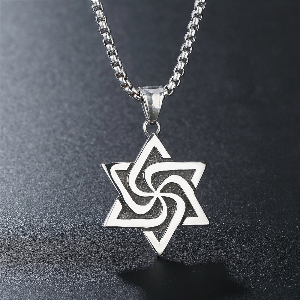 Planderful Hexagonal Star Pendant Titanium Steel Unisex Jewelry For Men And Women Retro Protection Statement Charm