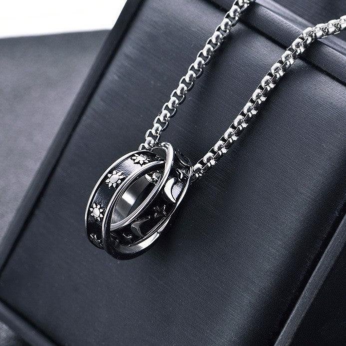 Titanium steel sun, moon and stars pendant, men's ins niche design trend, hip-hop versatile light luxury niche pendant for boyfriend